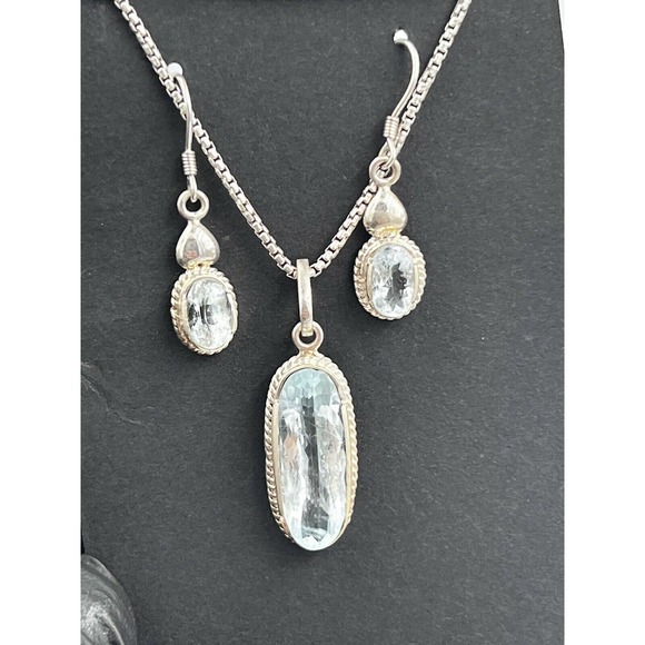 Aquamarine jewelry set Handmad 925 Starling Silver Stone Region Gilgit - Picture 2 of 12
